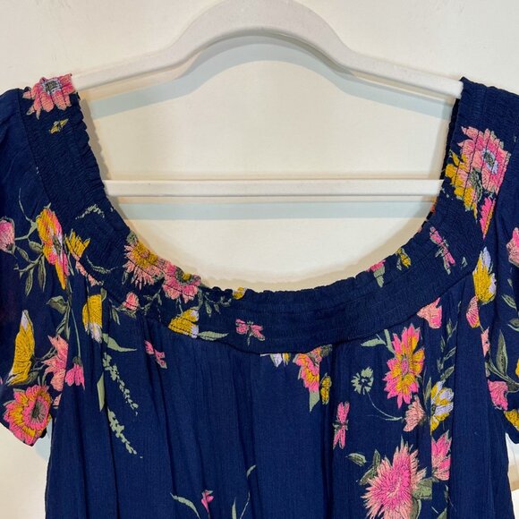 Old Navy NWT Dress Size L Blue Floral Tiered Flowy Short Sleeve Midi Large - Picture 4 of 8
